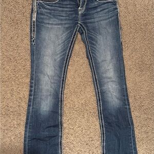Rock Revival Blue Boot Cut Jeans with Vintage Fading